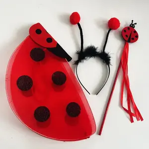Lovely Ladybug Wings Headband and Wand Set, Durable Polyester Costume Props, Perfect for Christmas Theme Parties, Performance Accessories, Party Favor