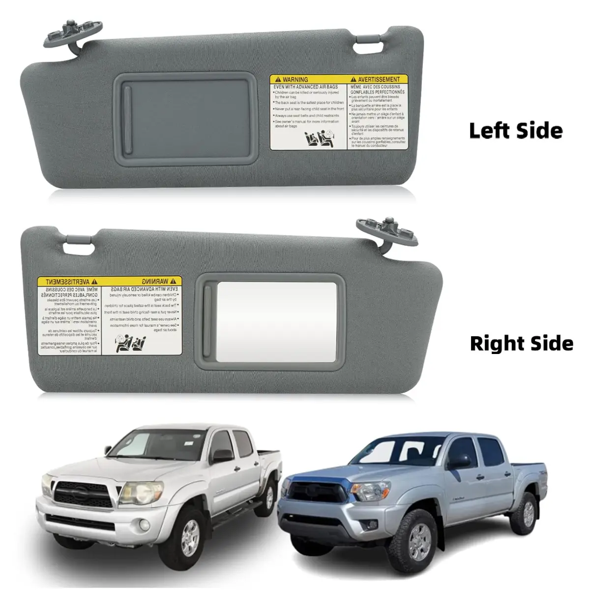 Gray Left/Right Sun Visor Replacement for 2005-2015 Toyota Tacoma Truck - Driver/Passenger Sides Without Light, Part Nos. 74310-35C10-B0 & 74320-04180-B1, Car Exterior Window Solar Protection