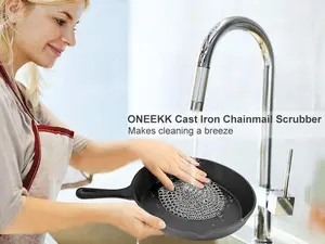 Cast Iron Skillet Cleaner Chainmail,2 Pack Premium Stainless Steel Chain Maille Scrubber for Cast Iron Pans,Stainless Steel,Glassware(7IN &5IN Round) Cleaning Kitchen