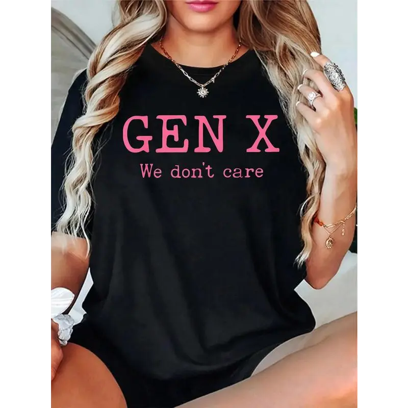 Gen X Slogan Graphic T-Shirt, Casual Streetwear Cotton Top with Round Neck and Short Sleeves for Sports and Outdoors, Tshirt, Clothes, Sporty Chic