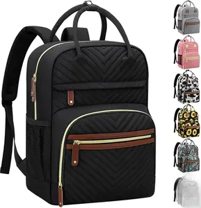 Diaper Bag Backpack for Women Large Capacity with Insulated Pockets Multifunctional Waterproof Baby Bags for Mama Maternity Travel Bag Black Floral Pattern Lightweight & Durable