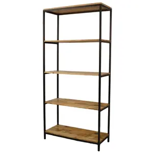 Carolina Cottage Tall Industrial Brayden Rustic Bookshelf - Open-Back Indoor 5-Shelf Furniture with Storage, 34x14x15.75 in Shelves & Racks