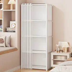5-Tier Metal Clothes Rack, Freestanding Wardrobe Closet, Multifunctional Storage Cabinet Easy to Install, Dust-Proof Organizer for Office Living Room Bedroom, Holds 30 Lbs