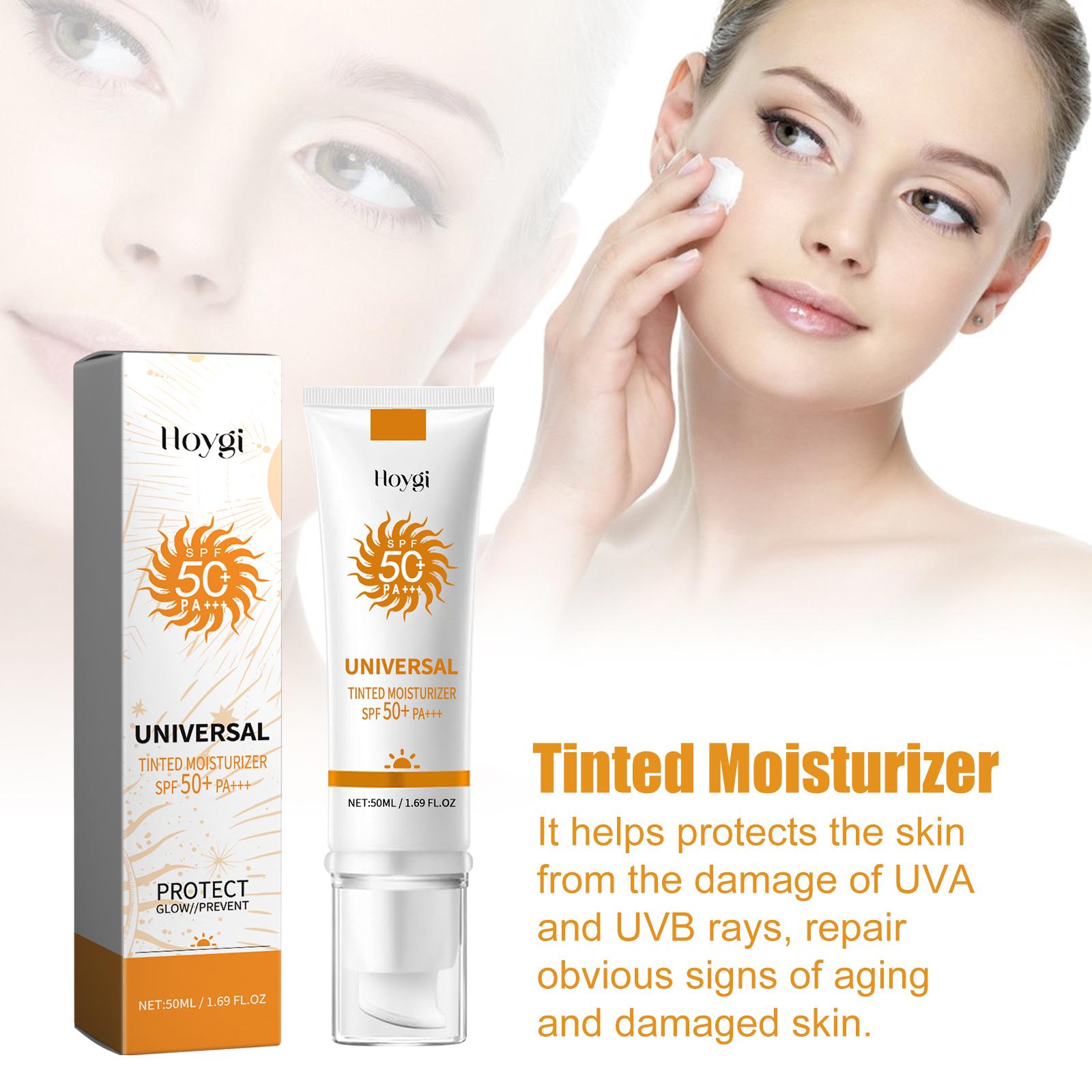 HOYGI Universal Tinted Face Moisturizer Sunscreen SPF 50 PA+++ Water Resistant Non-Greasy for All Skin Types Hydrating & Moisturizing Facial Daily Sensitive