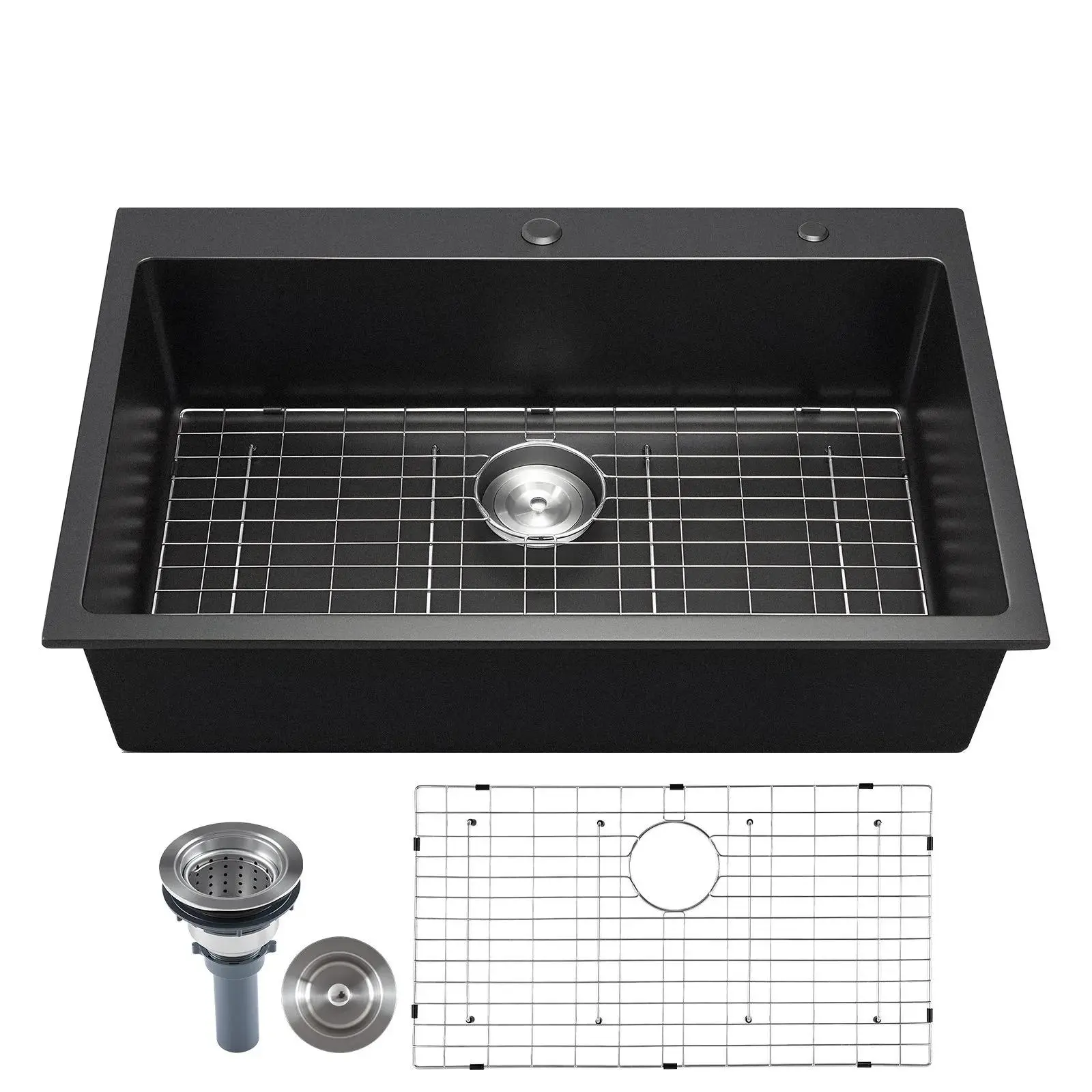 【Summerfinds】VEVOR 33 inch Kitchen Sink Workstation,  Top Mount Granite Sinks, Drop-In Single Bowl Farmhouse Basin with Multiple Accessories, Household Dishwasher Sinks for RV, Prep Kitchen, and Bar (Black)