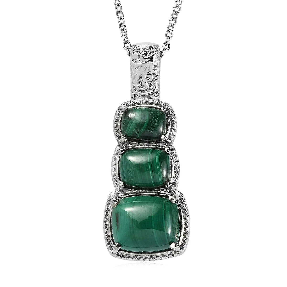 EverTrue African Malachite 13.10 ctw Pendant Necklace in Stainless Steel 20 Inches