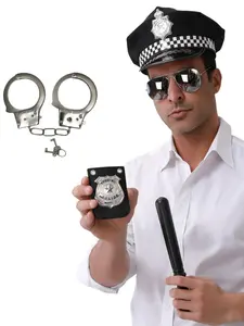 Police Costume Set, Hat + Glasses + Badge + Fake Baton + Handcuffs, 5 Pieces, Couple Gift, Festive Party Props, Birthday Present, Festival Wear