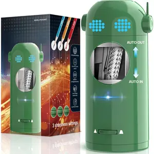 Electric Robot Pencil Sharpener for Colored Pencils 7-11.5mm, Auto In & Out, Fully Automatic Rechargeable Hands-Free for Home & Classroom, Green