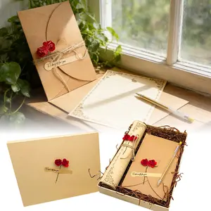 Vintage Romantic Letter Elegant Gift Set, Graduation and Back to School Gifts, Cowhide Red Rose Letter Envelope Gift Set, Valentine's Day Gift