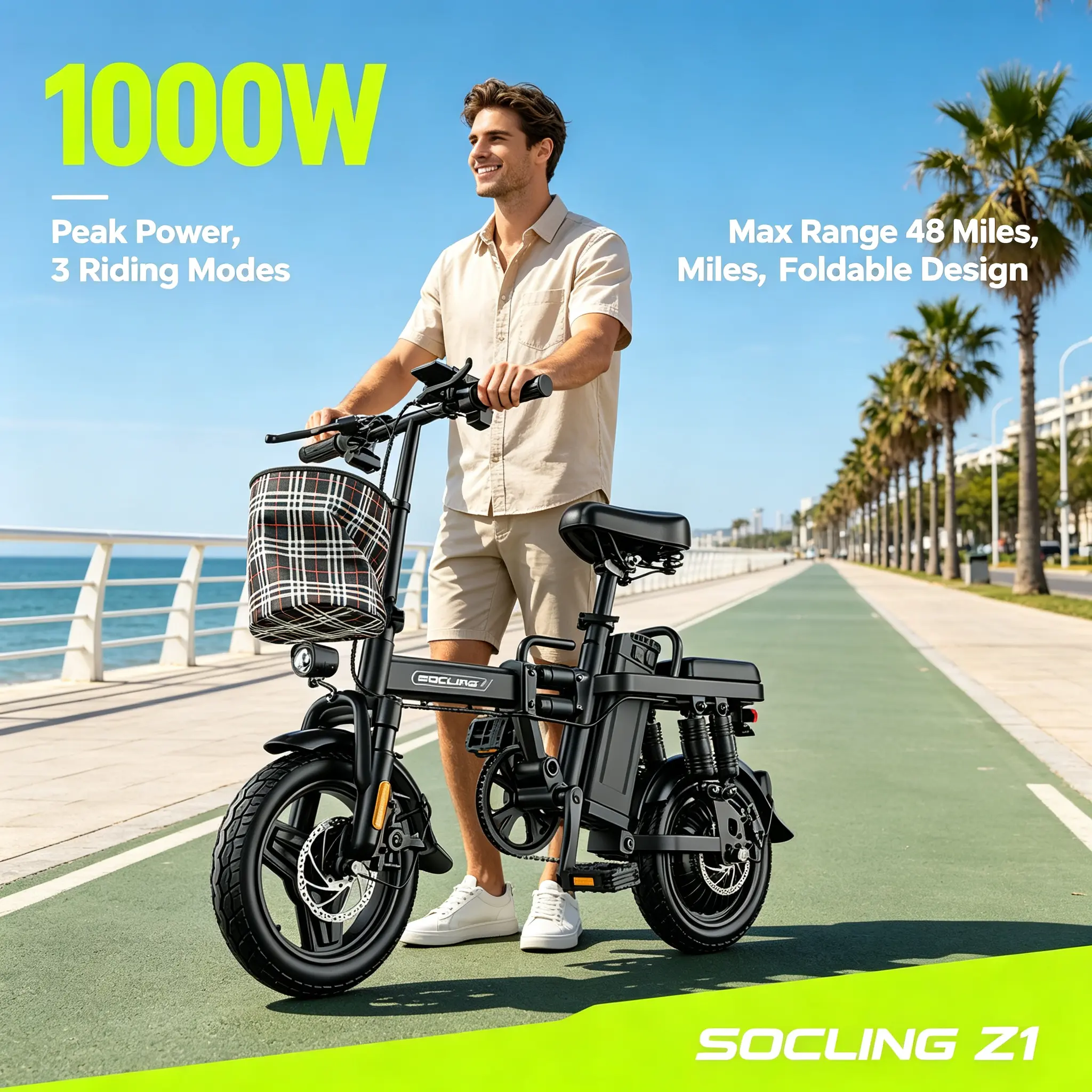 SOCLING Z1 Foldable Ebike for Adults, Compact Portable Electric Bicycle Ideal for City Commuting, Shopping Trips and Daily Urban Travel