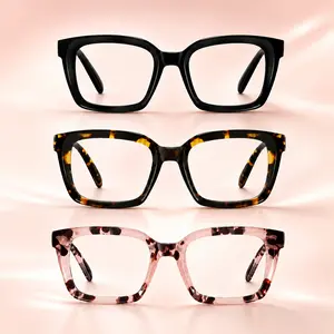 Blue Light Filtering Reading Glasses for Women & Men, Oversized Square Readers, Lightweight Spring Hinge Eyeglasses for Daily Screen Use