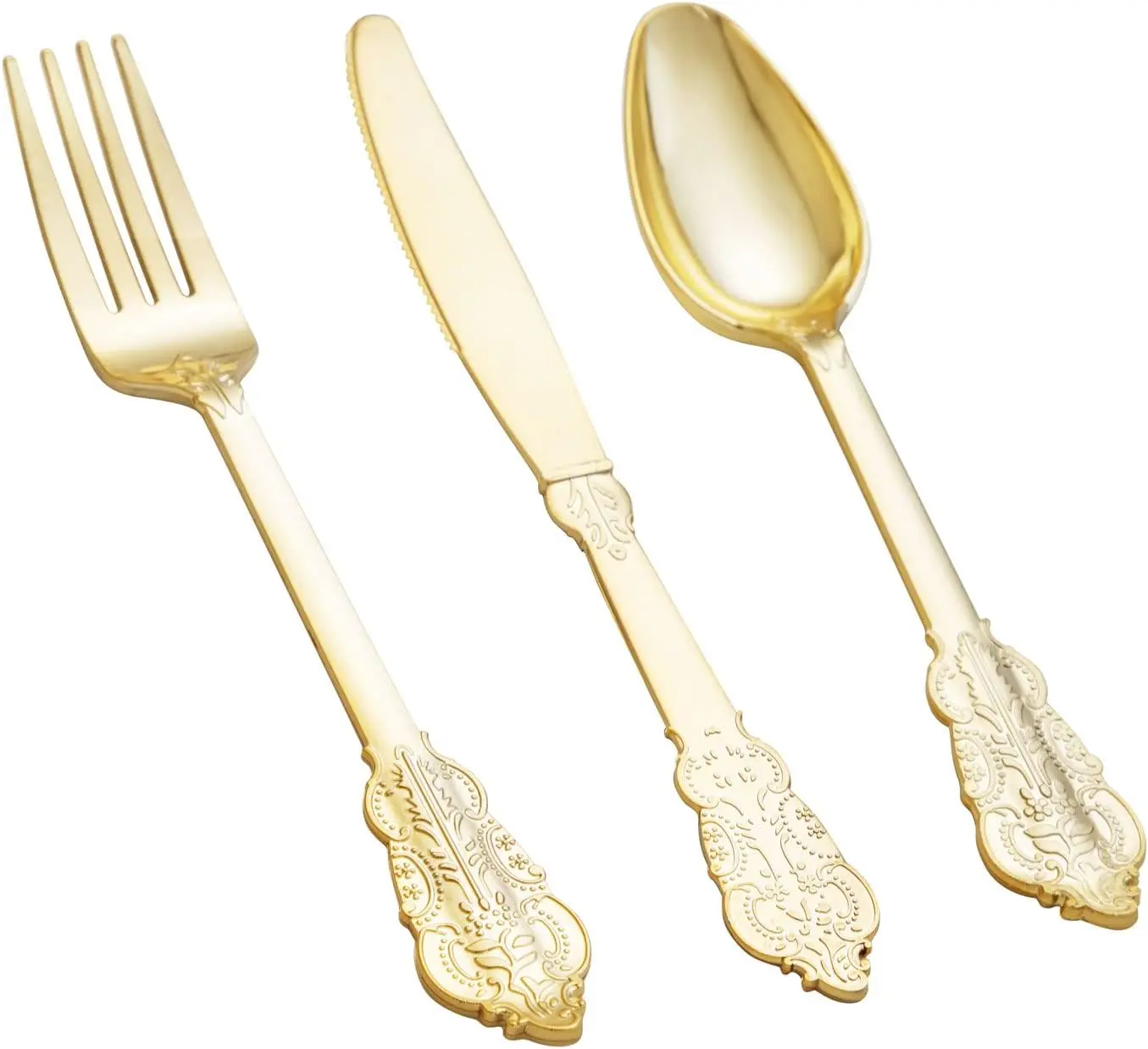 150 Pieces Gold Plastic Silverware - Plastic Gold Utensils - Heavyweight Disposable Cutlery -50 Forks,50Spoons, 50 Knives for Party & Wedding