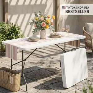 6FT Folding Rectanglular Table – Portable Heavy Duty Indoor Outdoor Plastic Utility Table for Camping, Picnic, Party, BBQ & Wedding Events