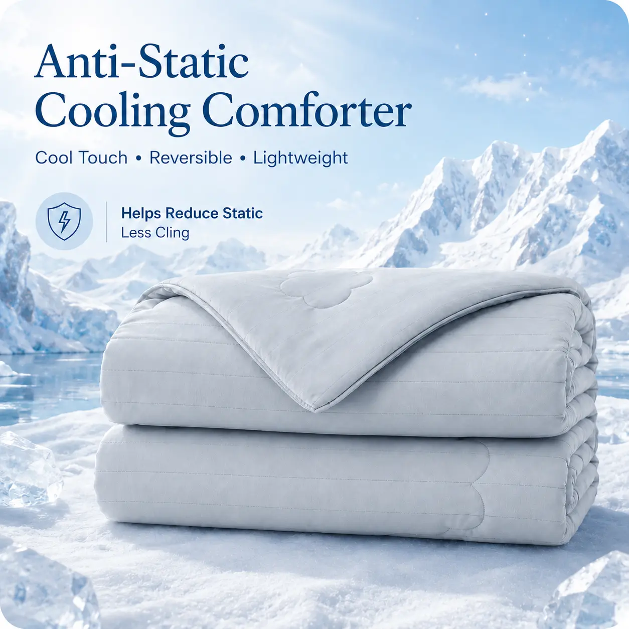 Anti-Static Cooling Comforter for Hot Sleepers, Double-Sided Q-Max 0.4+ Cool Touch Summer Quilt with Plant-Based Sorona Blend Fill, Lightweight Breathable Gray Blanket