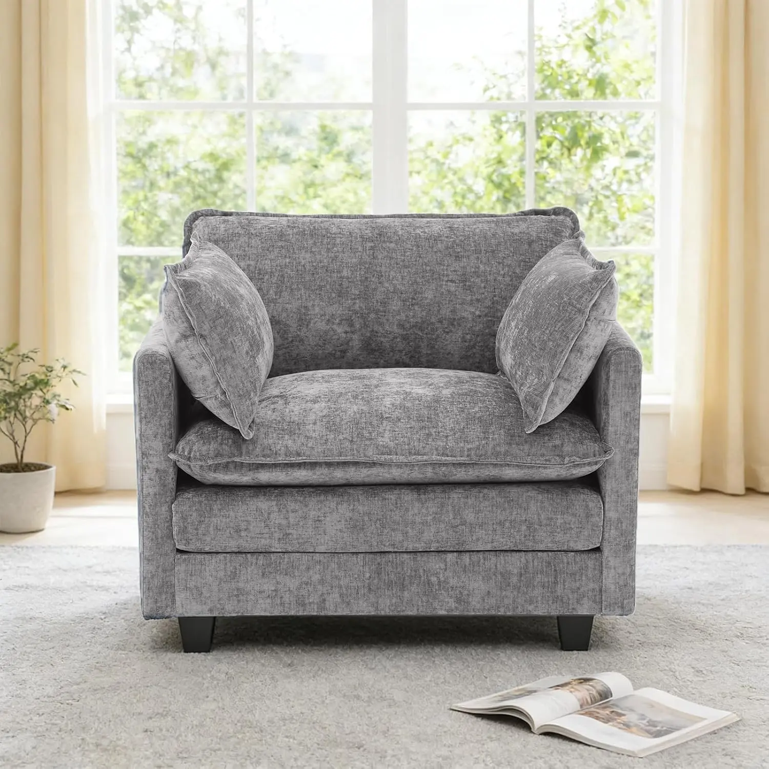 42.5" Chenille Upholstered Single Accent Sofa Chair for Living Room, Spring & Double Foam Cushion System, Removable Covers, Easy Assembly