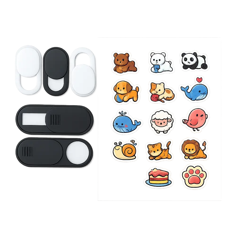 6PCS Ultra Thin Solid Webcam Cover Sliders - Premium ABS Plastic + 3M Adhesive Privacy Protectors for Laptops, MacBooks, Phones + Reusable Cute Animal Stickers
