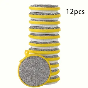 Double-Sided Magic Dish Sponge Brushes (6/12 Pack) - Non-Scratch Microfiber+Sponge, 4.8" Dual-Function Scrub/Wipe for Kitchen Dishes, Pans, Non-Stick Cookware (12pcs Yellow)