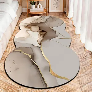 2D Flat velvet irregular Soft Rug with light gray gold marble pattern, machine washable non-slip carpet for bedroom, all seasons & holiday decor, durable & easy to clean.