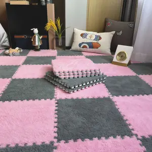 12pcs Carpet Squares Puzzle Floor Mat, Plush Interlocking Carpet Tiles, Anti Slip EVA Foam Jigsaw Floor Tiles, Build A Safe Area for Bedroom Playroom, Home Decor Rugs