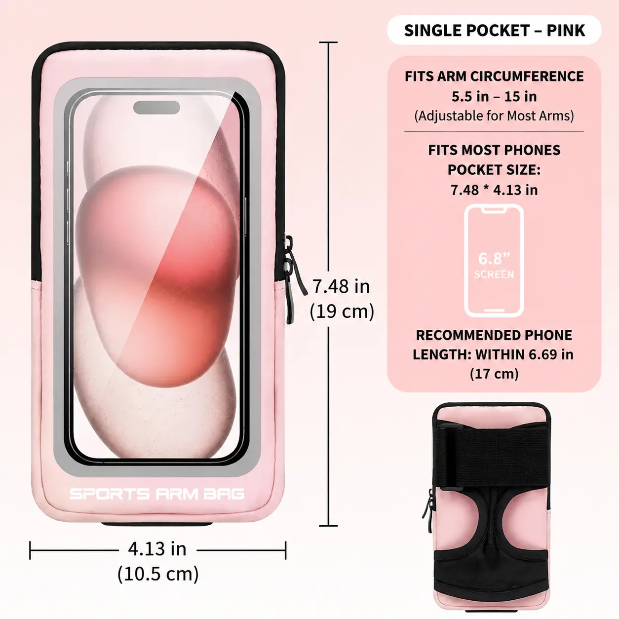 Sweat-Resistant Running Armband Phone Holder, All Seasons Solid Unisex Design with Touchscreen Window, Adjustable 1-Size-Fits-All for Gym, Run
