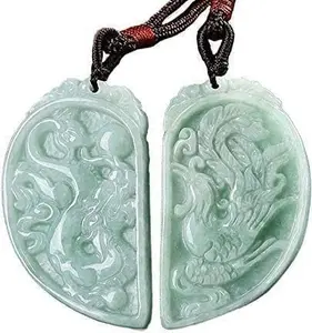 Emerald Jade Dragon And Phoenix Couple Necklace,Certified Emerald Green Jade Couple Necklace(Set of 2,Certificate)