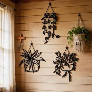 Fashion home set, 3 pieces of metal wall art, ivy design decorative flower pots, indoor/outdoor hanging wall decorations, Hanging Room Decor, easy to hang, Thanksgiving, housewarming gifts, home and kitchen decorations, floral patterns, metal materials