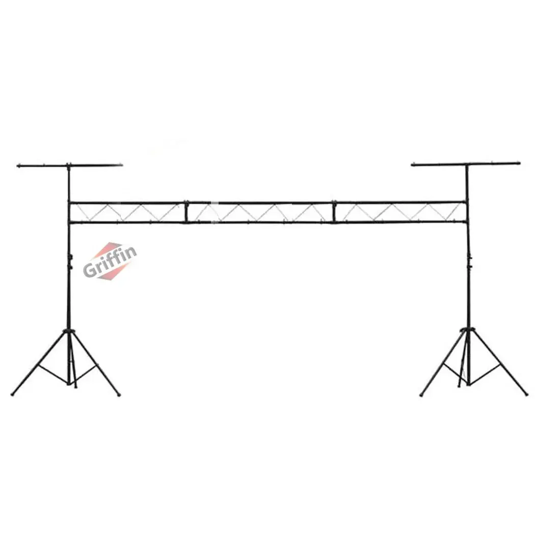 Light Truss Stand System by GRIFFIN | I-Beam Trussing Set & DJ Booth Platform Kit | Hanging Mount Lighting Package for Music Gear, PA Speakers, Can Lights | T-Bar Extension for Portable Audio Stage