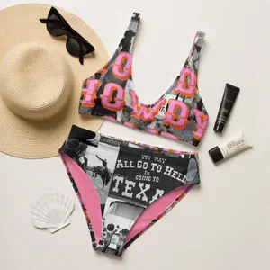 Howdy Cowboy Pink Bikini Set, Trendy Swimsuit for Women, 2026 Independence Day Gift, Quick-Drying Clothing, Outdoor Wear, Summer Beach Outfit, Gift for her