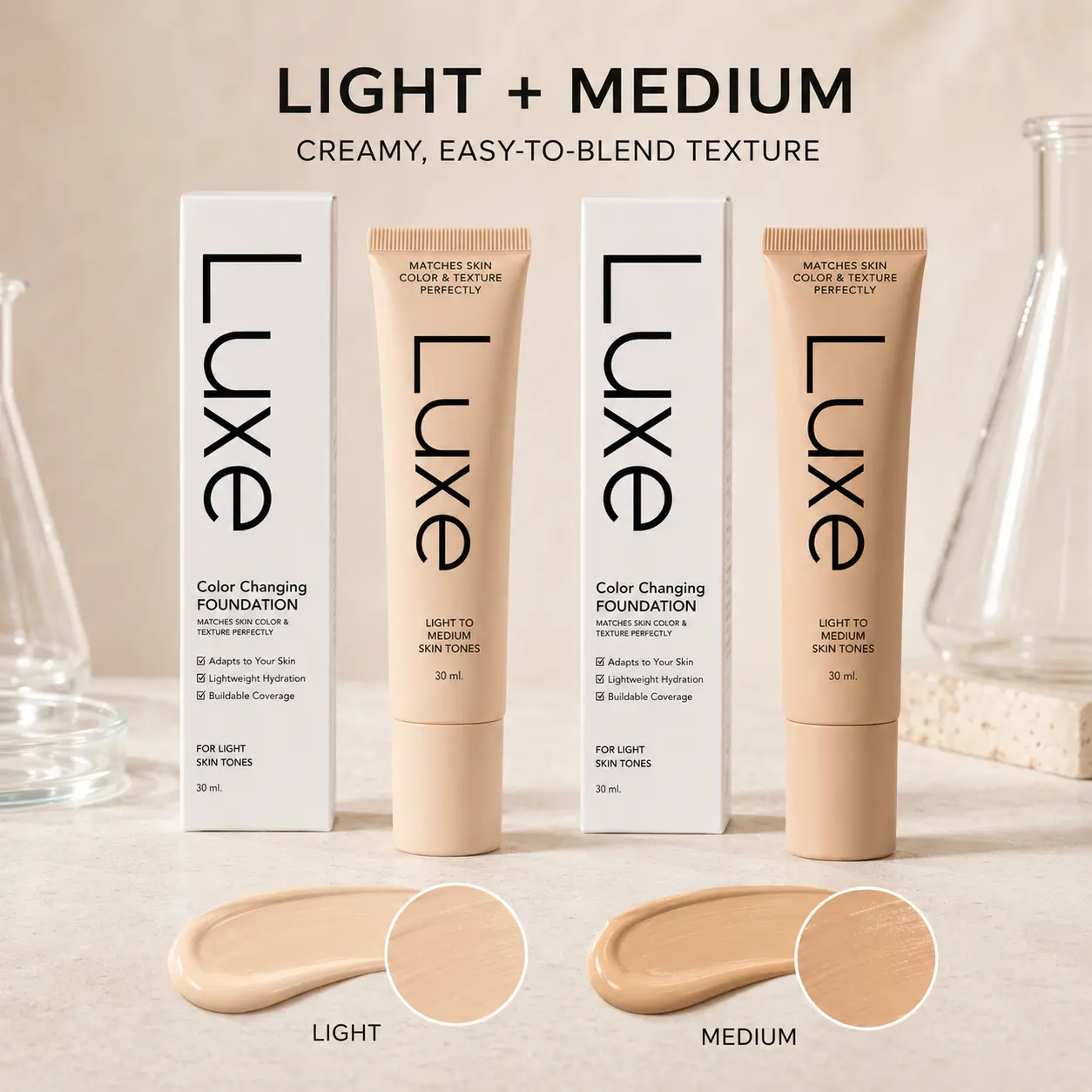 Color Changing Foundation for Women, Light and Medium Shade Duo, 2-Pack 30 mL Each, Lightweight Moisturizing Makeup with Buildable Natural Coverage