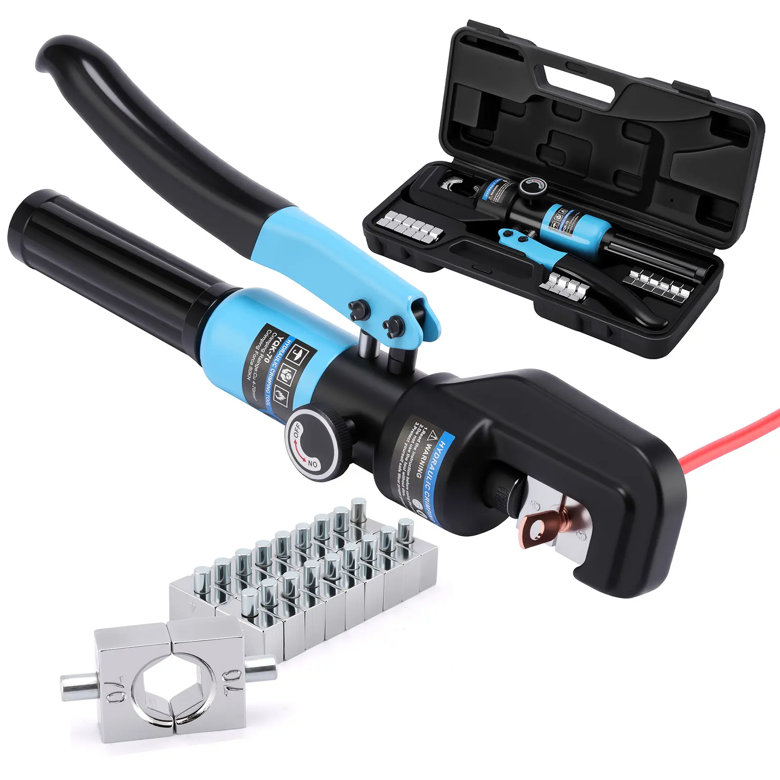 10-Tons Hydraulic Crimping Tool with 9 Dies, 12 to 2/0 AWG Battery Cable Lug Terminal & Wire Rope Crimper, 1/16" 1/8" 3/16" Stainless Steel Cable Railing Tool Hand Tools Hardware Work Accessories