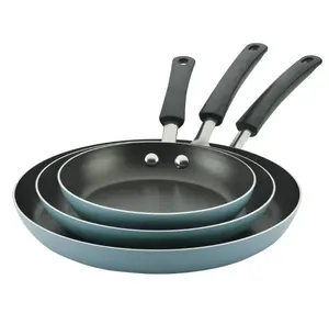 Easy Clean Aluminum Non-Stick Frying Pan Set - 3 Piece Aqua - Cookware Lightweight Stylish