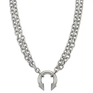 Spiked Horseshoe Barbell Chain Necklace - Stainless Steel