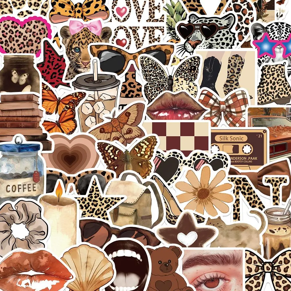 Leopard Pattern Sticker, 50/1000pcs Creative Cartoon Pattern Decorative Sticker, DIY Decals for Water Bottle, Laptop, Phone Case, Scrapbooking, Journal Making, Ornaments, Accessories, Decoration, Unique