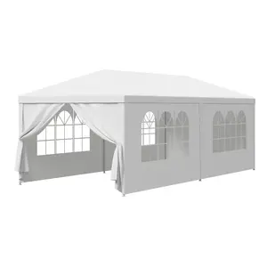 JupiterForce 10x20' Rectangular Portable Instant Canopy, Outdoor Waterproof Removable Canopy Shelter with Steel Frames, 6 Polyethylene Solid Walls for Weddings, Catering Events
