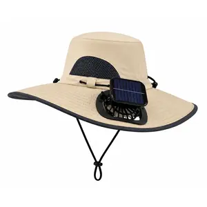 Solar Fan Hat with Dual Cooling Fans, UPF 50+ Wide Brim Sun Hat (USB Rechargeable). UV Protection Bucket Hat for Fishing, Gardening, Construction and Outdoor Work. Breathable Summer Cooling Gift - Perfect Father's Day Gift