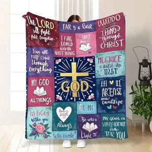 Soft Funny Throw Blanket Christian Inspirational Scripture Blanket Soft Flannel Religious Gift for Women Men 30x40 40x50 50x60 60x80 Inches Vibrant Cross Stars Design All Season Comfort Perfect for Birthdays Spiritual Gifts