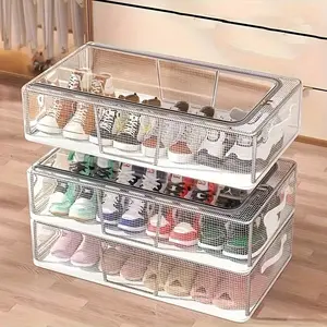 Transparent Clear Shoe Storage Boxes, Modern PVC Material, Rectangular with Steel Frame Support, Foldable Space-Saving Design, Home Dormitory Use, Organiser