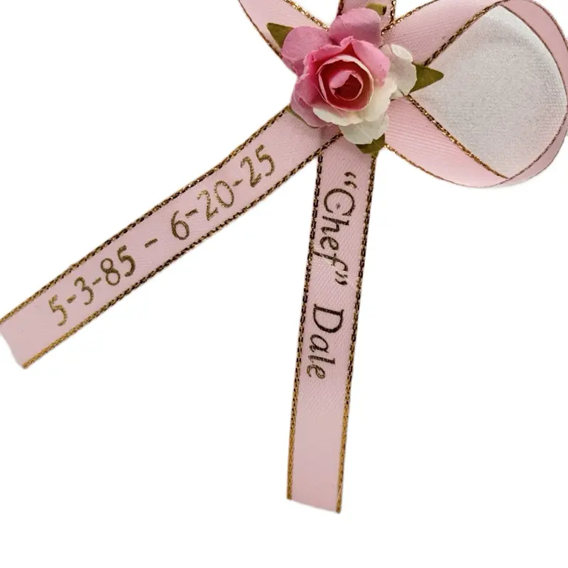 Personalized White Rose Accent Ribbons with Text Printing (22 Characters Per Tail) - Light Blue, White, Gold Satin Ribbons for Baptism Ceremonies, Meaningful Gifts - Office Stationery, Wrapping Supplies (Add Personalization Available)