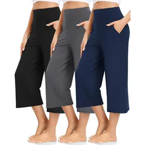 3 Pack Women's Wide Leg Yoga Pants Comfy Loose Sweatpants High Waisted Lounge Casual Pants with Pockets