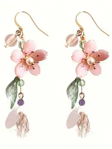Flower Design Dangle Earrings, Faux Pearl Decor Dangle Earrings, Fashion Jewelry Accessories for Women & Girls, Trendy All-match & Exquisite Jewelry for Birthday Gift, Fashionable Jewelry, High Quality Earrings