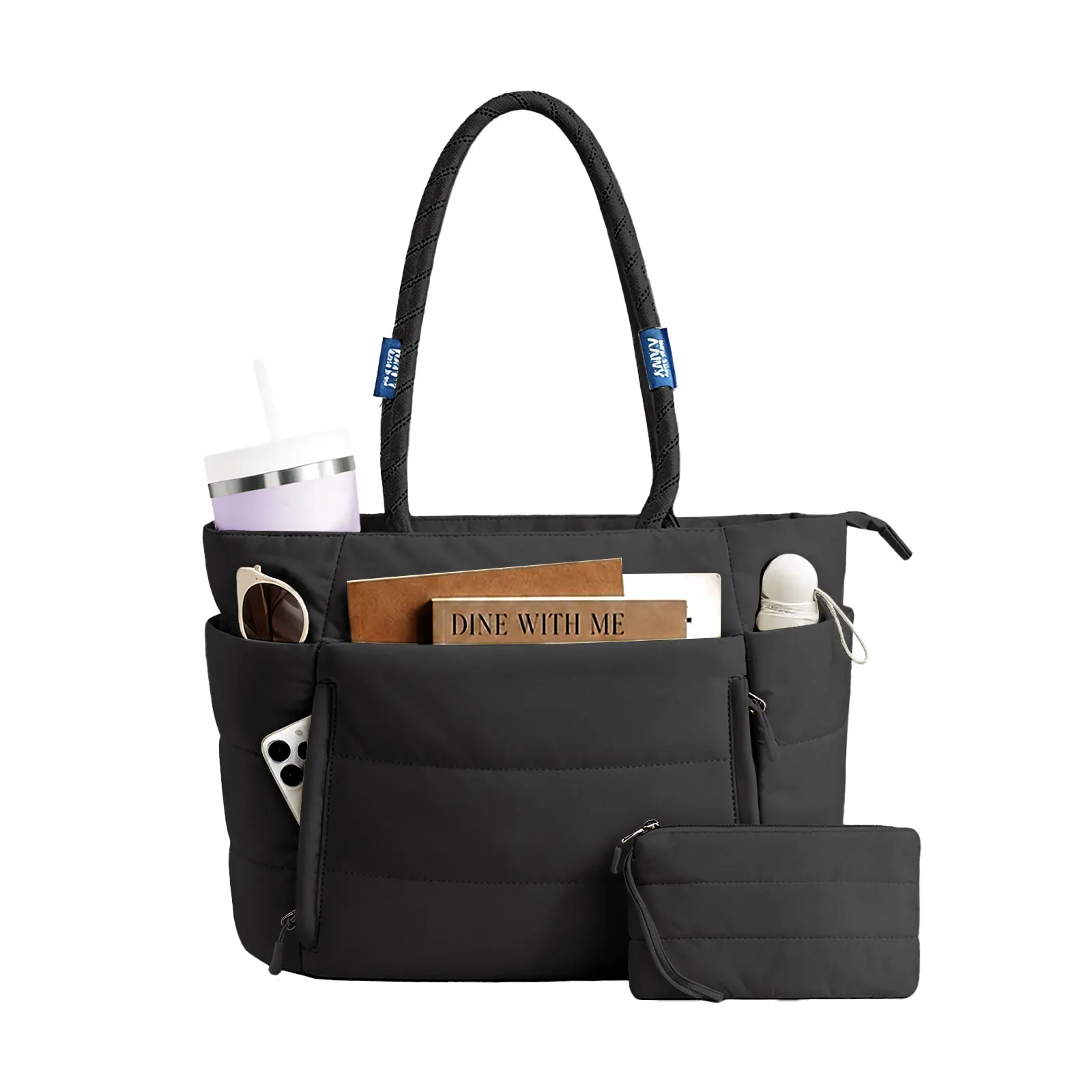 AAIVV Tote Bag, Puffy Tote& Leather Work Bag, Laptop Shoulder Handbag with Compartments for Business, Travel, Gym & Shopping