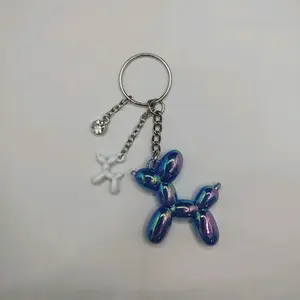 White and Blue Iridescent Balloon Dog Keychain