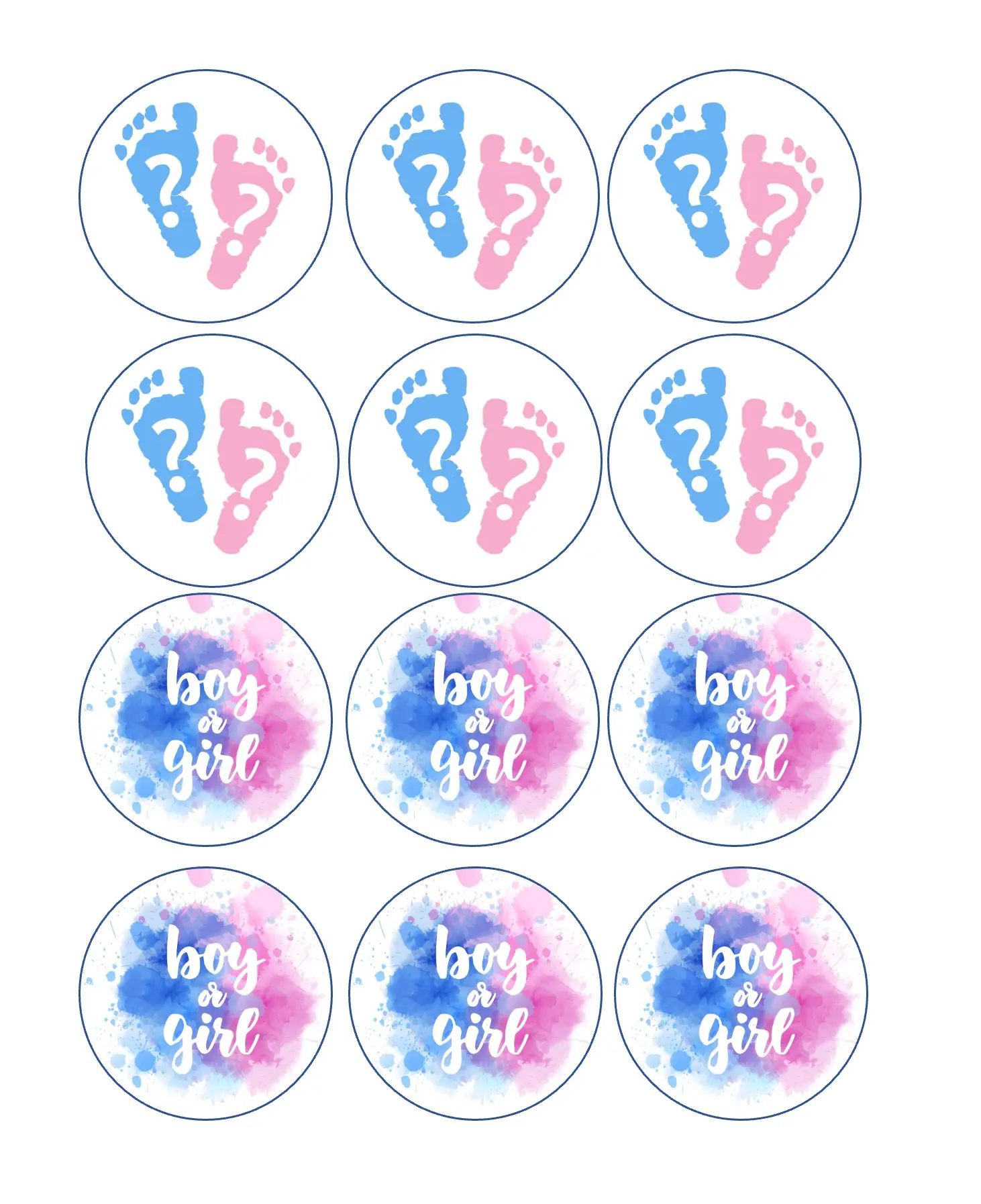 12-Piece Pre Cut Edible Paper Dessert Decoration Set, Multi-Size Edible Images for Dessert & Drink Toppers, Gender Reveal Party Supplies, Pre Cut Set