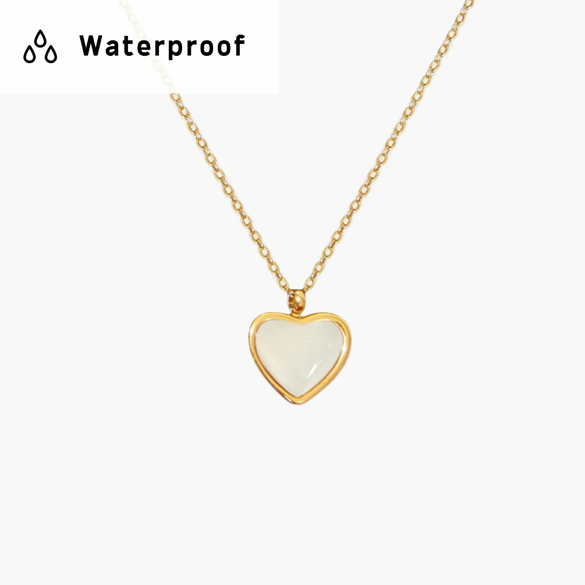 en route 18K Gold Plated Mother of Pearl Heart Necklace, Waterproof Everyday Jewelry with Mother of Pearl, Chic Accessory for Timeless Layered Looks