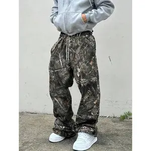 Men's Casual Camo Long Pants, Loose-Fit Drawstring Wide Leg Joggers, All-Season Comfortable Fabric, Perfect for Everyday Wear, Casual Street Pants
