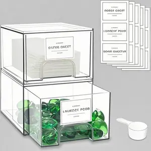 Stackable Laundry Storage Containers with Labels, Clear Organizer for Dryer Sheets and Detergent Pods, Space-Saving Drawers for Home Organization, Durable and Stylish Laundry Room Decor