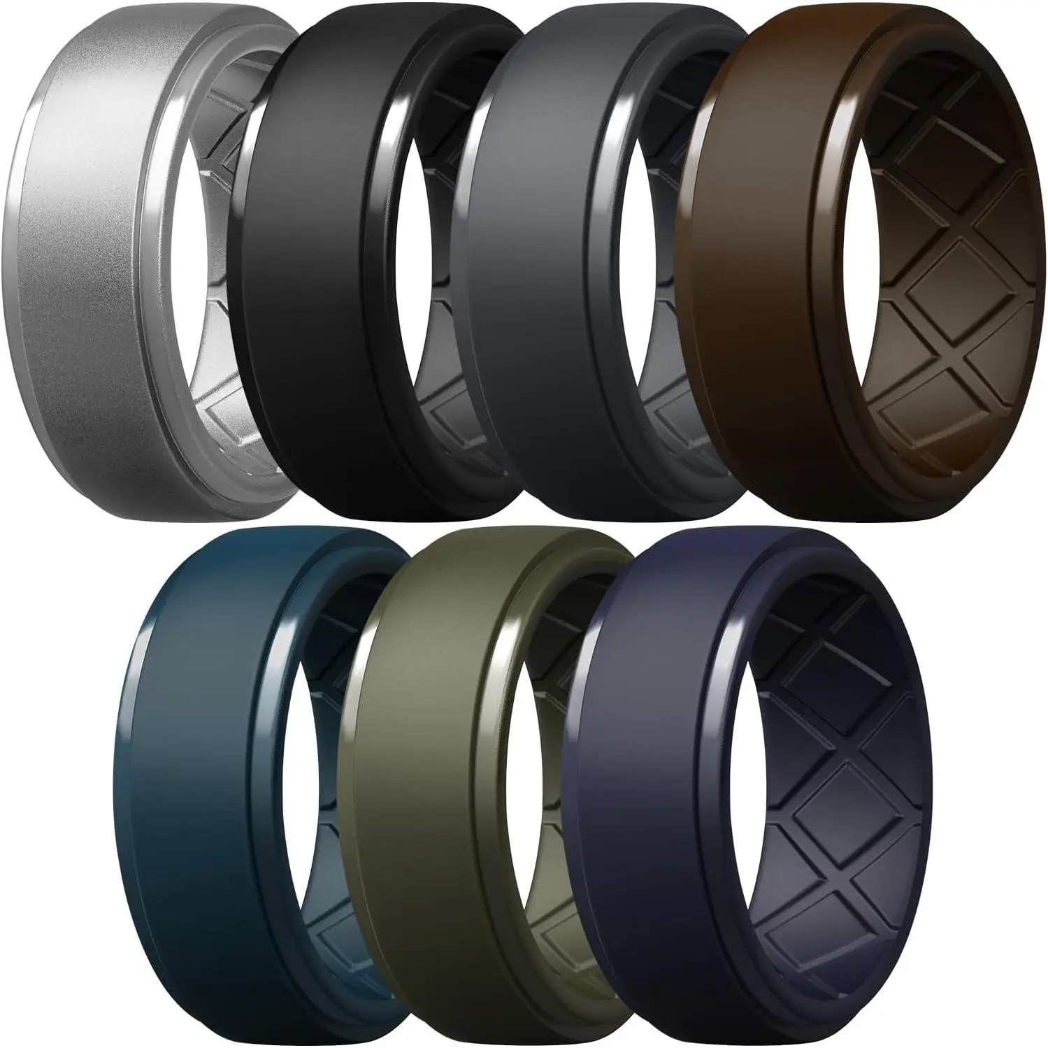 Men's 10mm Wide 2.5mm Thick Ergonomic Silicone Rings - 1/4/7-Pack Minimalist Stackable Breathable Rubber Rings for Workout, Lifting, Father’s Day, Anniversary, Birthday, New Year's Day Gifts for Dads