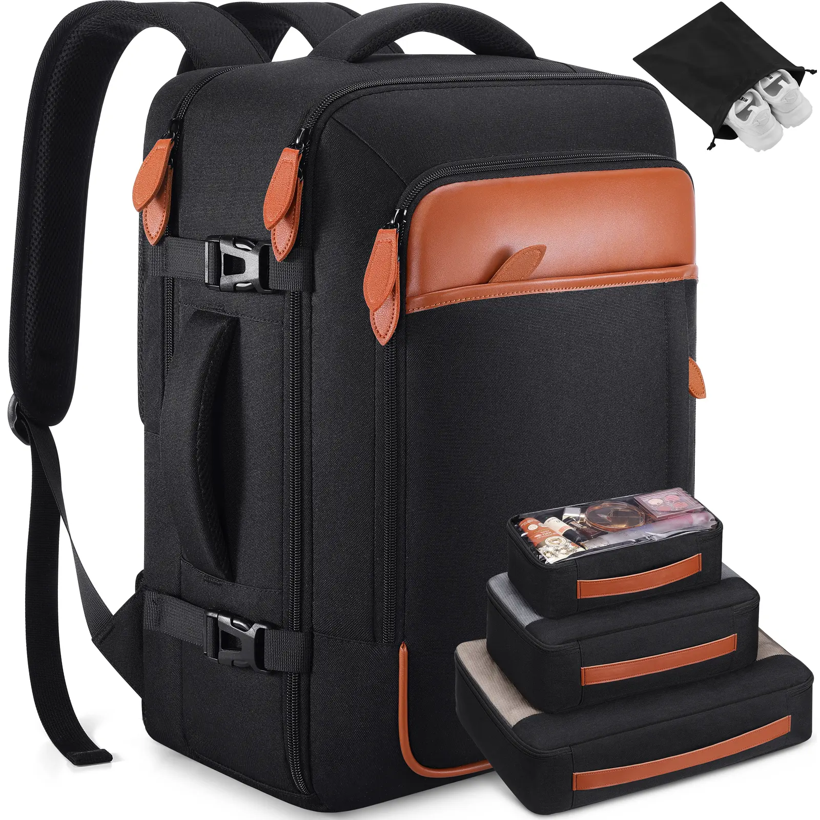 42L Expandable Convertible Carry On Luggage Backpack - Water-Resistant Polyester Travel Daypack with 17-Inch Laptop Sleeve, USB Port, Organized EDC Gear for Men & Women, Laptop Duffel, Getaway Bag, Back to School Haul, Polyester Edit