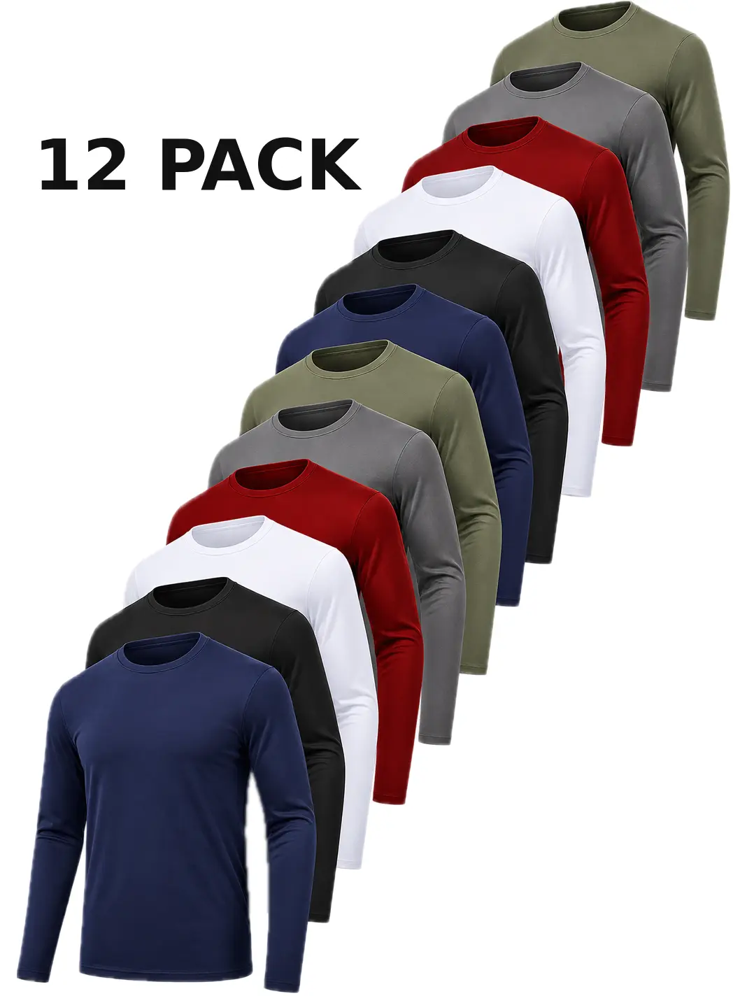 OKP Men's 12-Pack & 6-Pack Solid Round Neck Long Sleeve Polyester Fitted Sport Tees, Quick Drying Breathable Compression Gym Tops, Male Clothing for Workout, Fall Athletic Wear