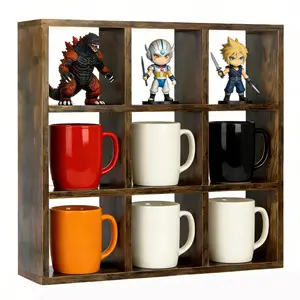 Coffee Mug Organizer 9 Slot Wooden Mug Holder for Coffee Bar Kitchen Counter Space Saving Cup Rack